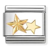Nomination Composable Classic Link 030149/65 Double Star with Etched Detail in 18K Gold